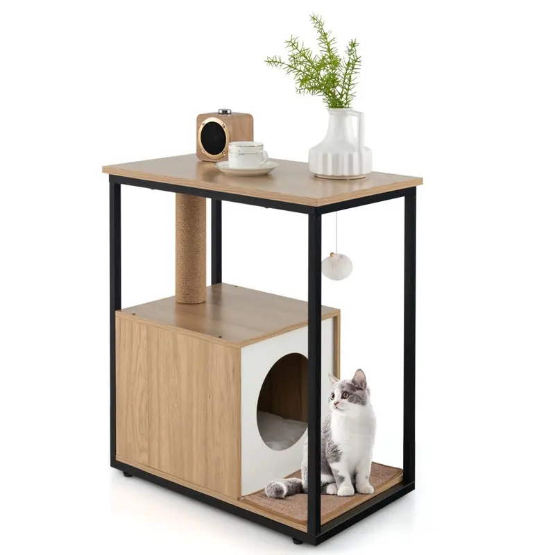 New Costway Cat House Side Table Kitten Cat Cabinet End Table With Cat Condo