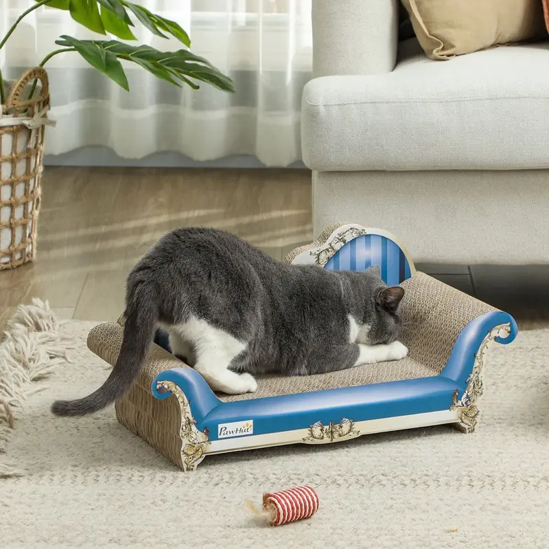 Pawhut Cat Scratcher With Catnip For Indoor Cats Cat Scratching Board Blue