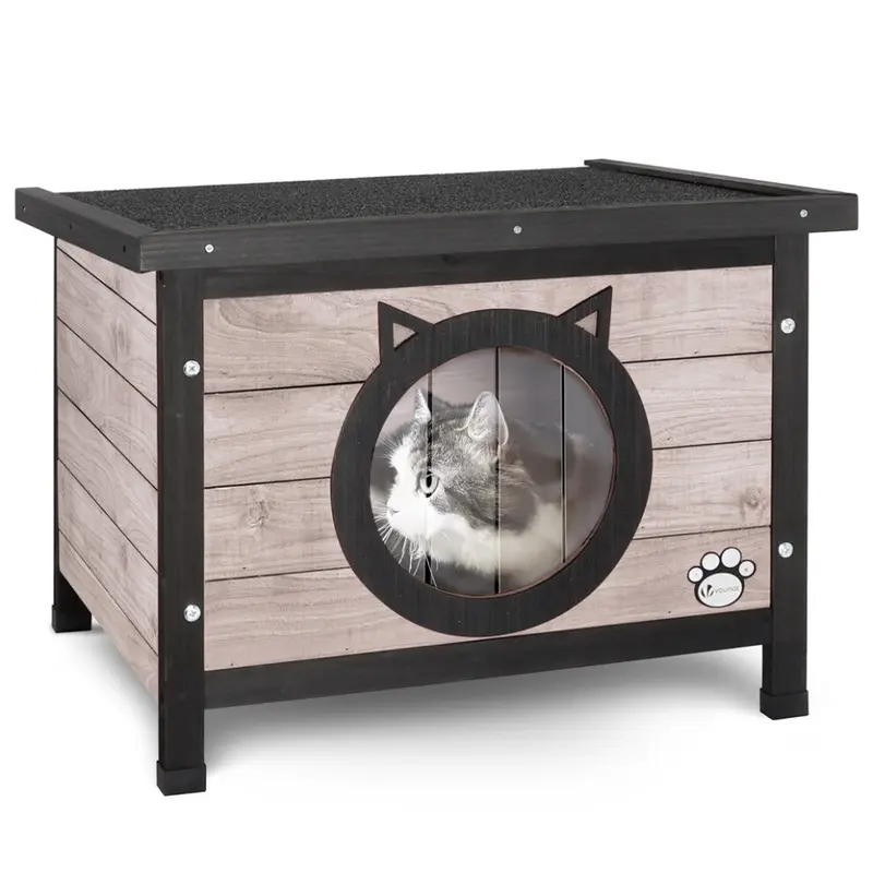 Vounot Grey (Grey) Vounot Cat House Wooden Kitten Home 57X45x43cm