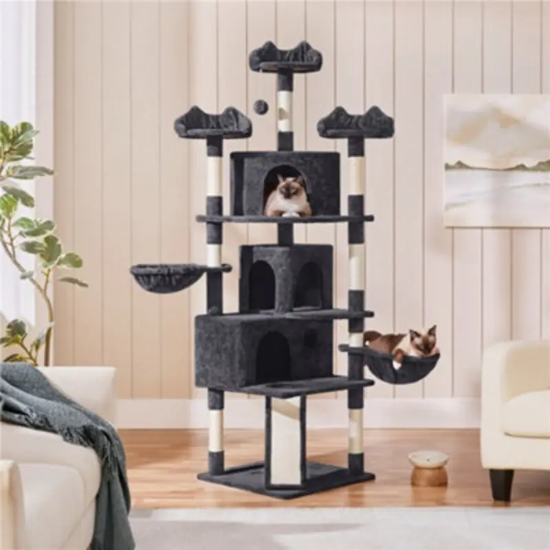 Yaheetech Large Cat Tree With Dangling Ball And Scratching Posts Black