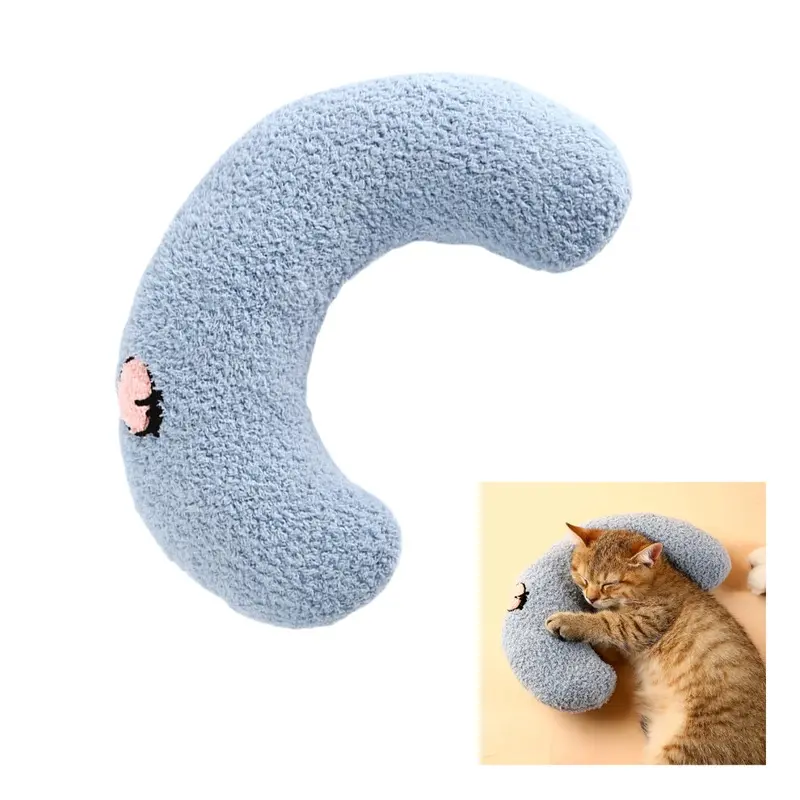 Blue (Blue) Ultra Soft U-Shape Fluffy Cat Dog Bed Pillow 25X15cm