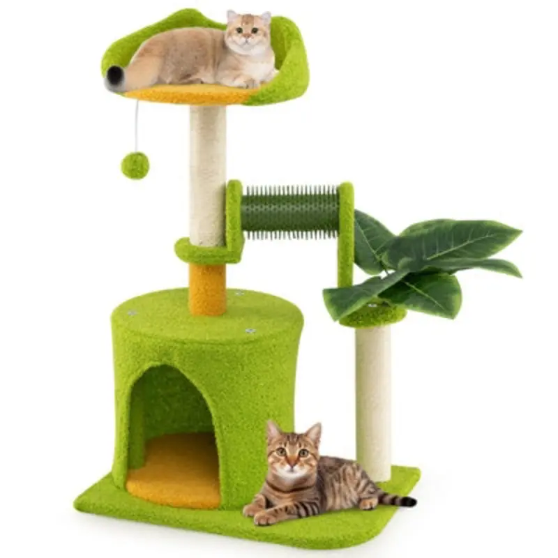 Costway Palm Cat Tree Cat Tower Multi-Level Pet Play House- Green