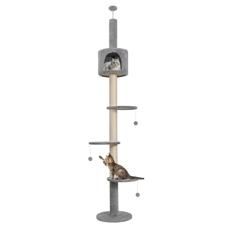 Elecwish Grey (Grey) 4-Tier Cat Tree Floor To Ceiling Climbing Tower Size 4