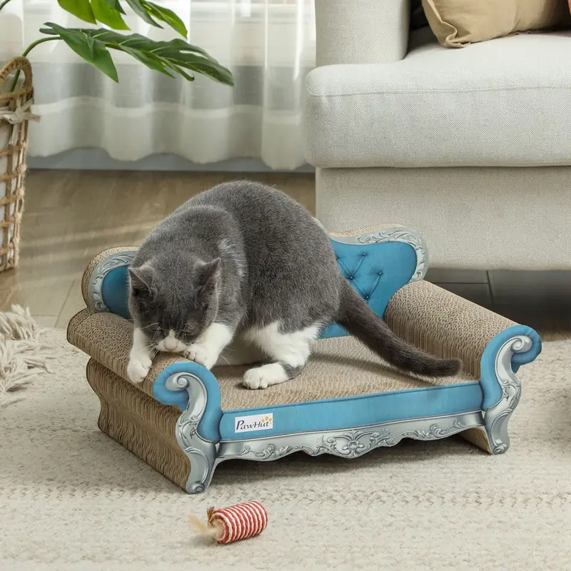 Pawhut 2 In 1 Cat Scratcher Cardboard Cat Scratching Board With Catnip Light/Blue