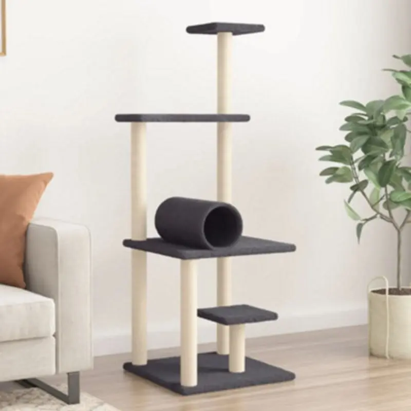 Walplus Dark/Grey Cat Tree With Sisal Scratching Posts 136 Cm