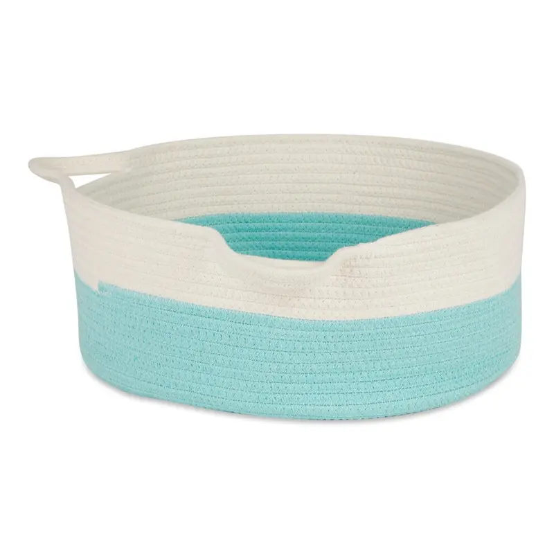 Bone Dry White And Aqua Cotton Rope Cat Ears Pet Basket