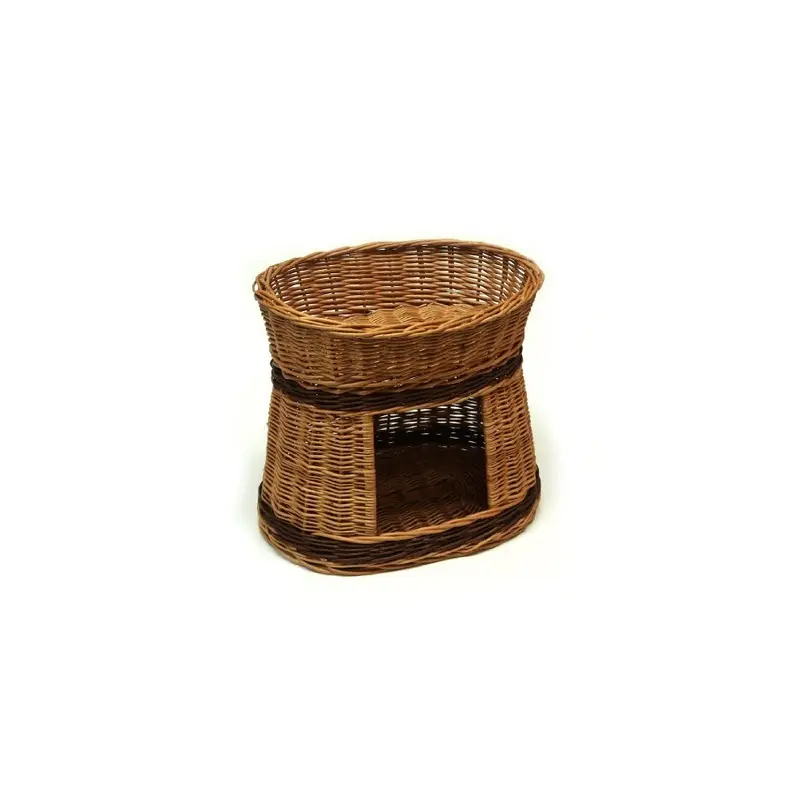Prestige Wicker Oval Two Tier Pet Bed Basket House 48Cm
