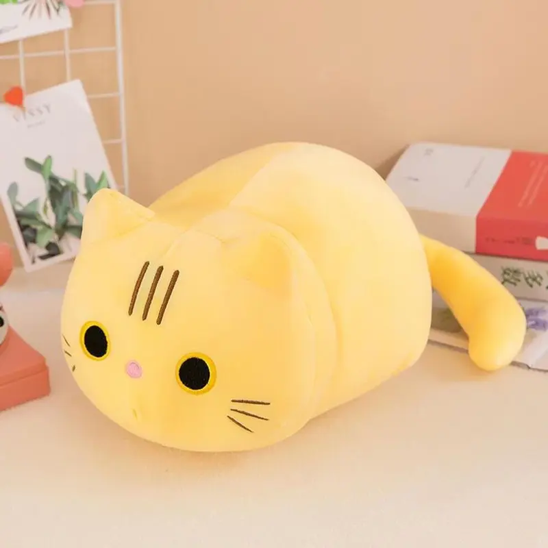 Yellow (, 0.22Kg) Cute Cylindrical Cat Plush Pillow For Office Nap Or Home Use 25Cm
