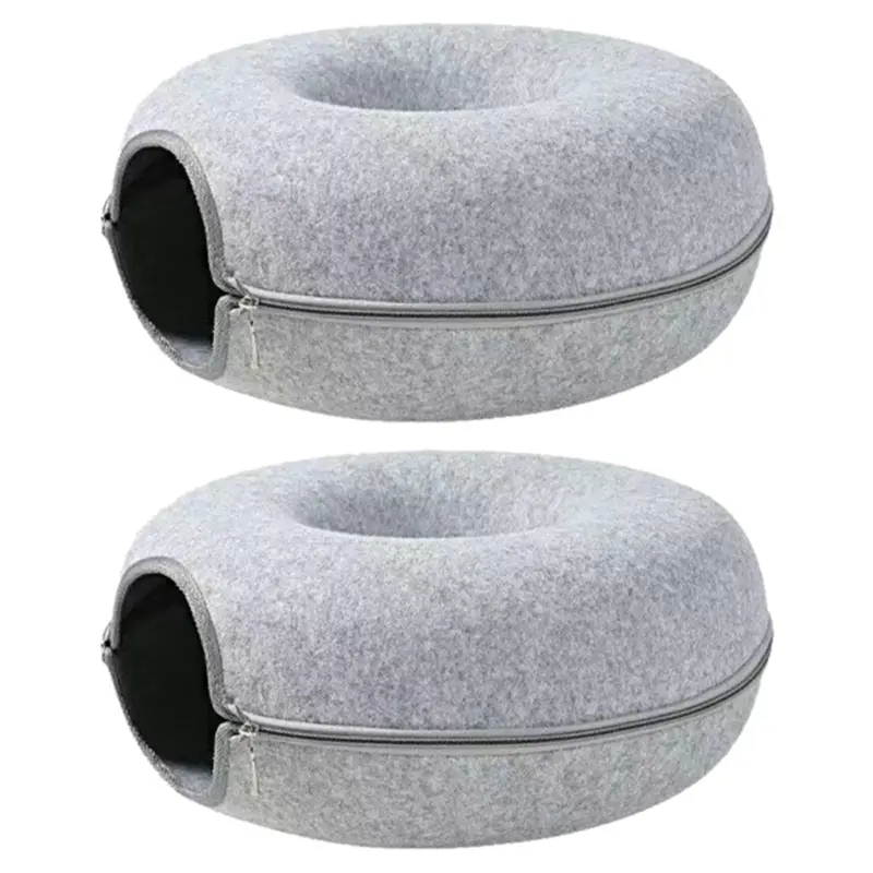 Light/Gray Pet Bed Donut Cat Bed Felt Semi-Enclosed Wear Size 1