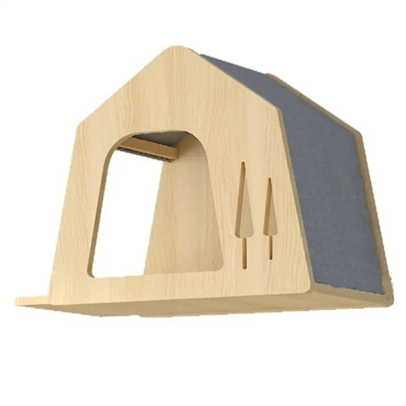 Exogio Wall-Mounted Wooden Space Cat Bed Pet Toy A Small