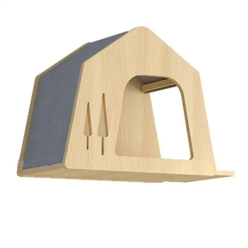 Exogio Wall-Mounted Wooden Space Cat Bed Pet Toy B Small
