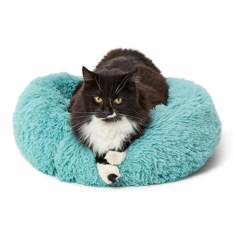 Pets At Home Long Pile Donut Cat Bed Blue