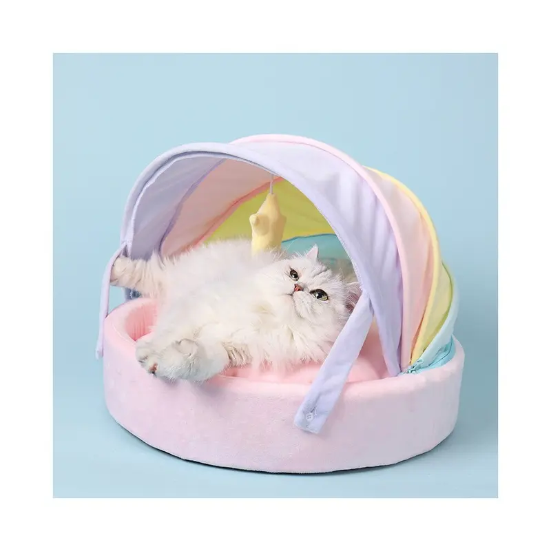 Veishet House Rainbow Semienclosed Cat Nest Pet Cushion All Seasons Kennel Supplies