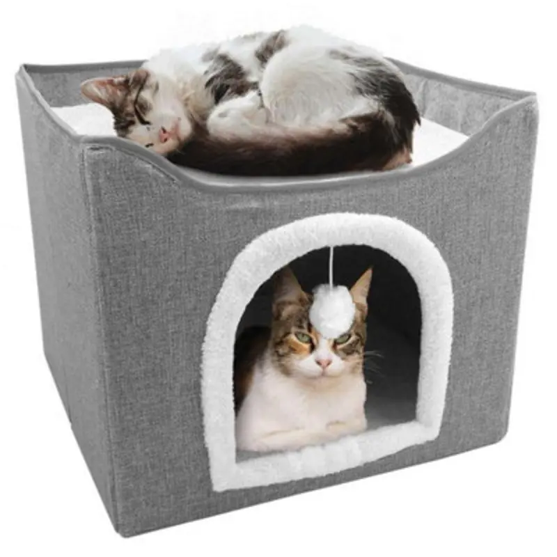 Geezy Cat Cave Cosy Foldable Bed Pet House Fur Soft Cushions Scratch Pad & Ball Large