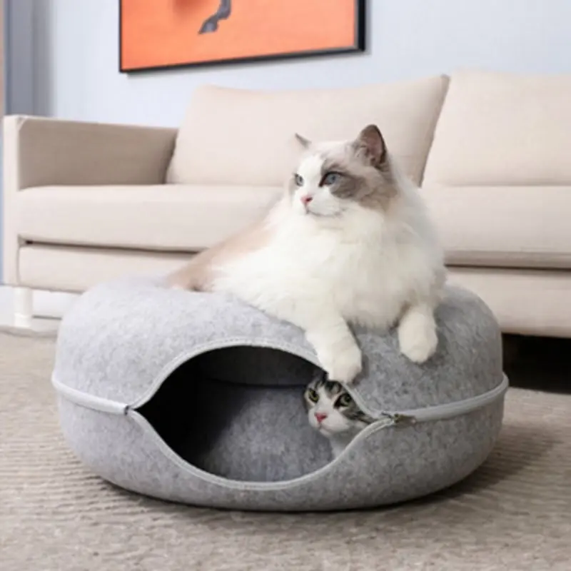 Living And Home Round Felt Cat Pet Tunnel Bed Cave Bed Donut 60Cm Gray