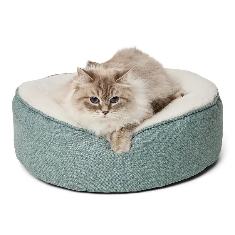 Pets At Home Linen Look Donut Cat Bed Green