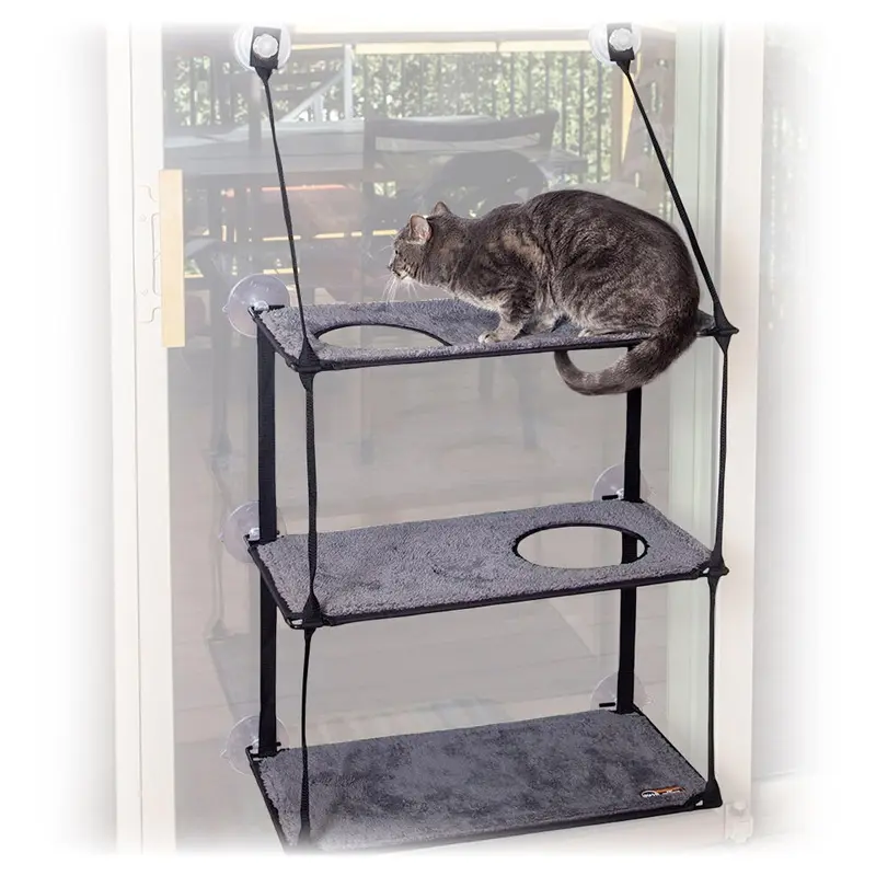 K&H Gray Pet Products Ez Mount Window Kitty Sill Triple Stack X 23 Inches Size 12