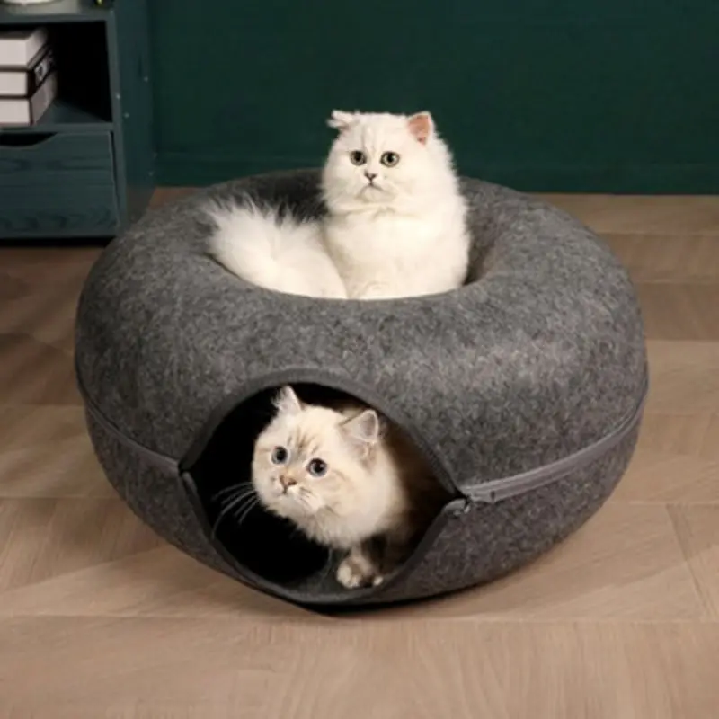 Living And Home Round Felt Cat Pet Tunnel Bed Cave Bed Donut 60Cm Dark/Gray