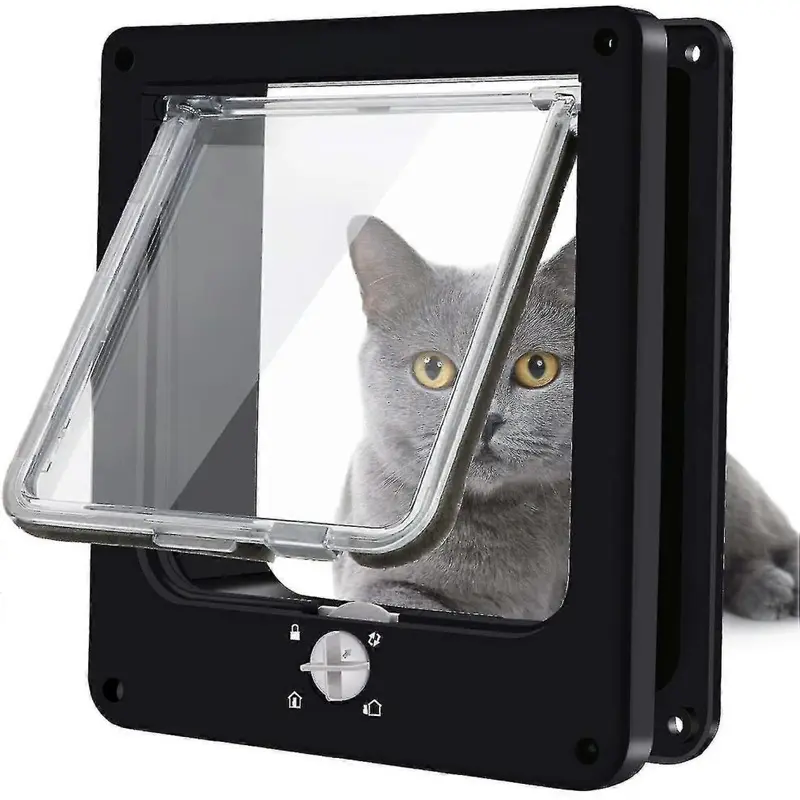 Black Cat Flap Magnetic Pet Door With Rotary 4 Way Lock For Cats, Kitties )_ Medium