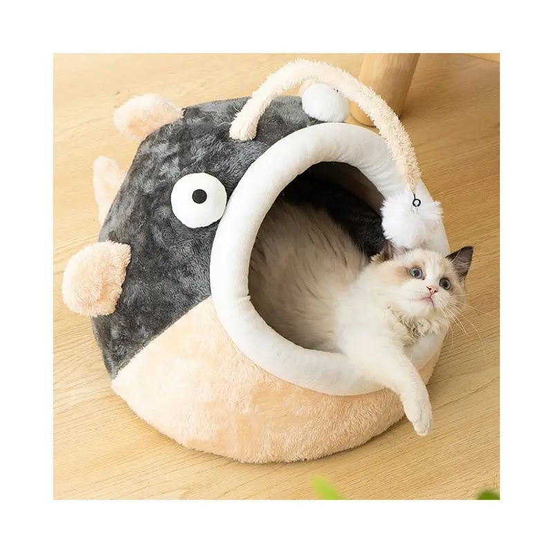 (L) Pet Products Cat Nest Fish Shaped Comfortable Home Warmth Softness All Seasons