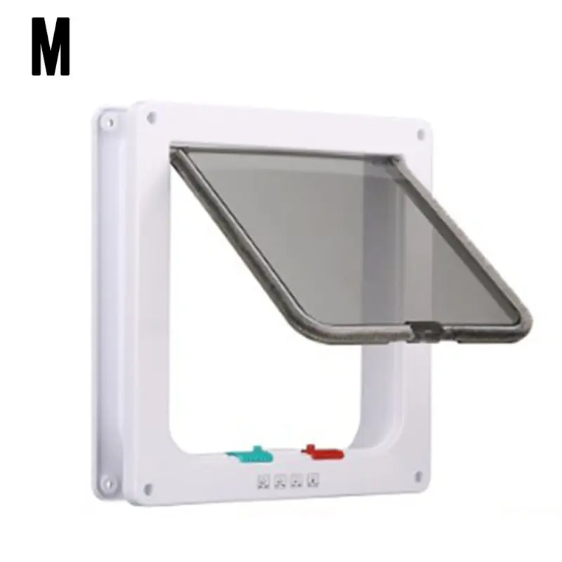 White ) 4 Way Pet Flap Lockable Frame Door Medium
