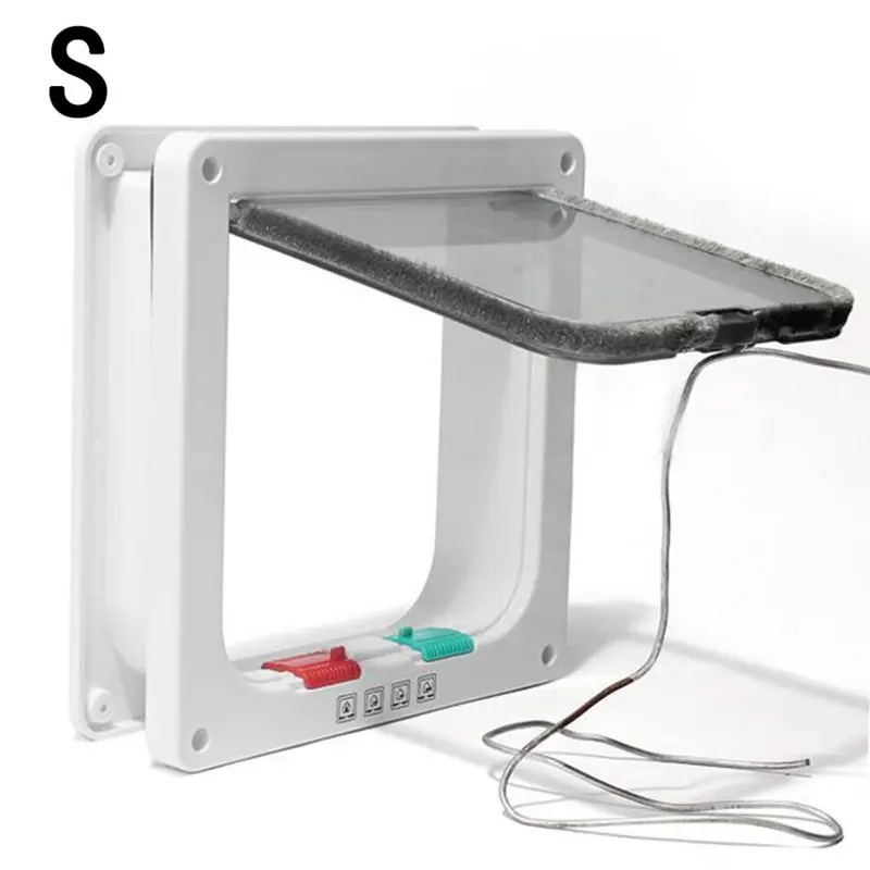 White ) 4 Way Pet Flap Lockable Frame Door Small