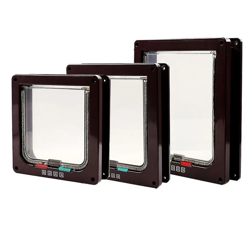 White Coffee 25*23.5*5.5Cm) Pet Door Locking Dog Cat Flap Magnetic Frame 4 Way Small