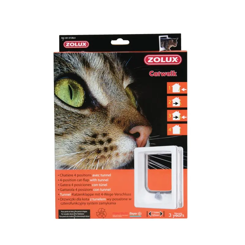 Zolux Blanc 4-Position Cat Flap With Tunnel Catwalk Size 4