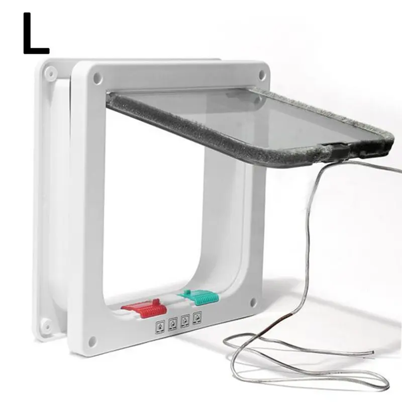 New ) 4 Way Pet Flap Lockable Frame Door White Large