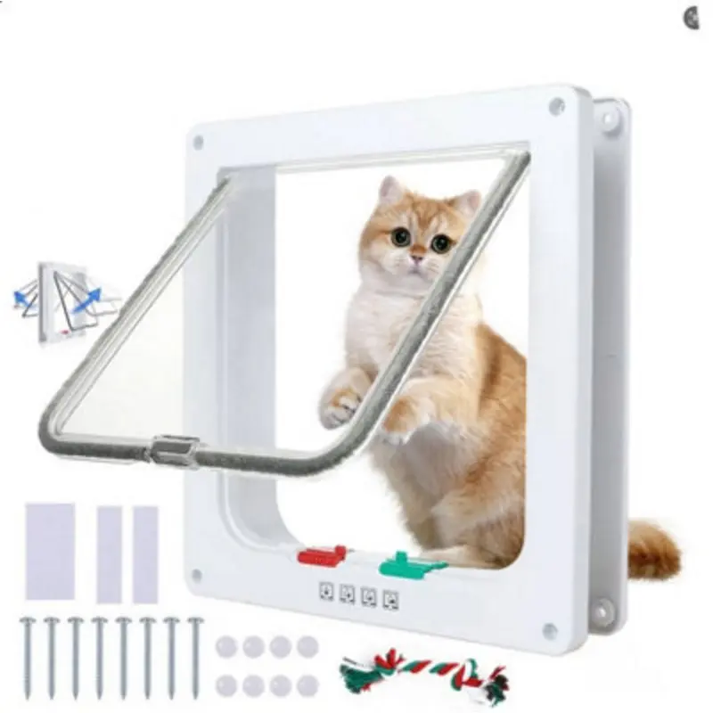 B&Q 4-Way Pet Dog Cat Safe Lockable Locking Door Brushy Flap Door Screen M Sizes