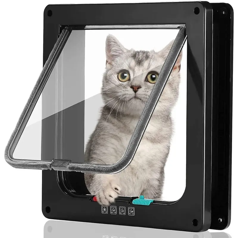 Black (, M) Cat Door Pet Entry And Exit Security Gate On Doors And Windows Small