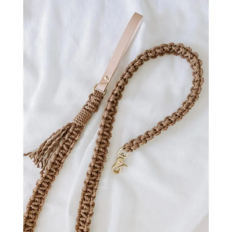 Macrame and Leather Dog Leash in Brown (Made in the USA)