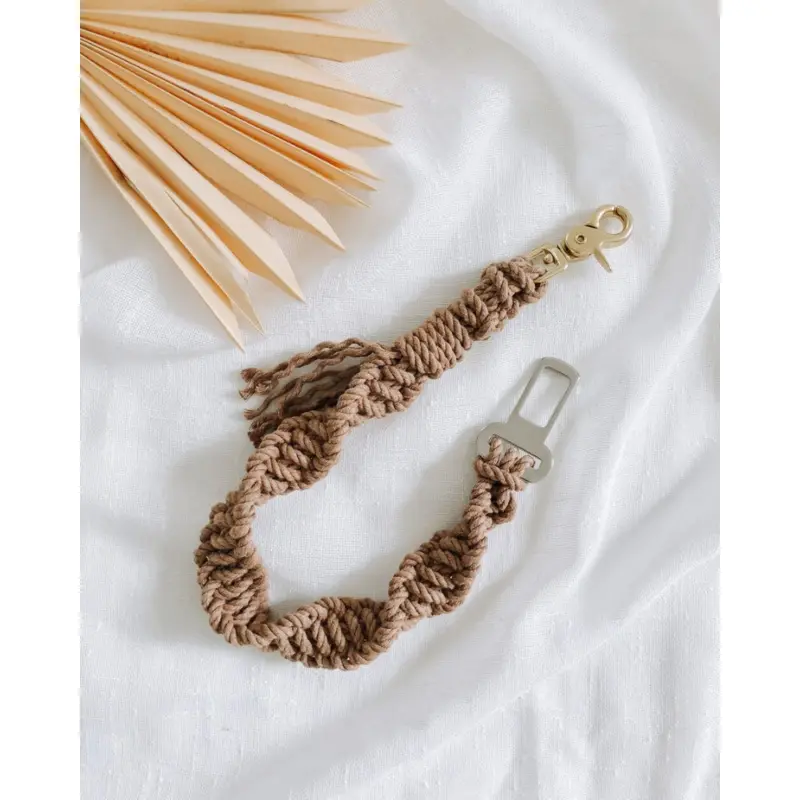 Macrame Seat Belt Dog Restraint in Brown (Made in the USA)