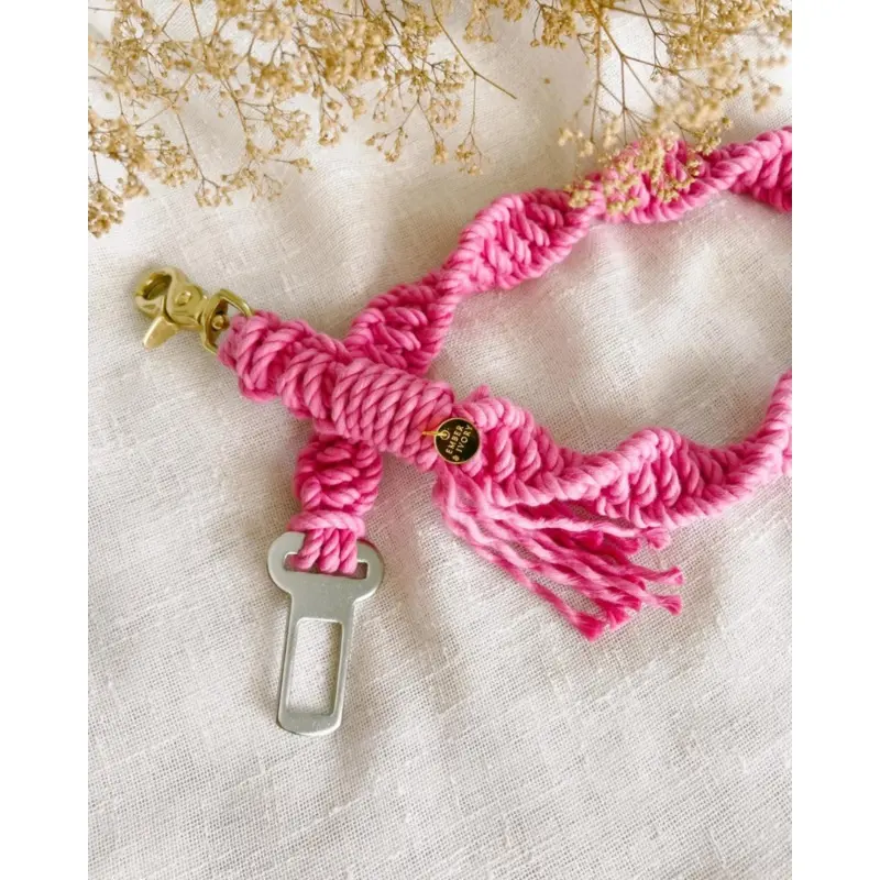 Macrame Seat Belt Dog Restraint in Hot Pink (Made in the USA)