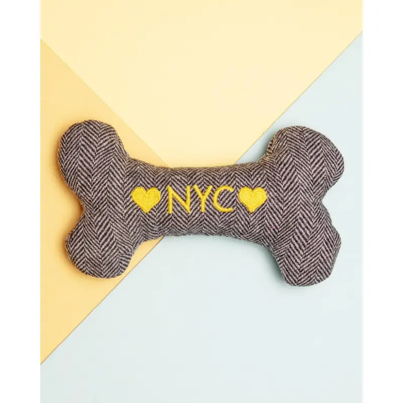 "NYC" Tweed Squeaker Bone Dog Toy (Made in the USA)