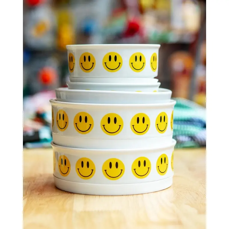 Let's Get Happy Smiley Face Pet Bowls