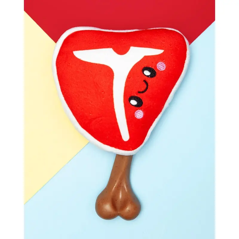2-in-1 T-Bone Chew & Squeak Dog Toy (Bacon Scented)