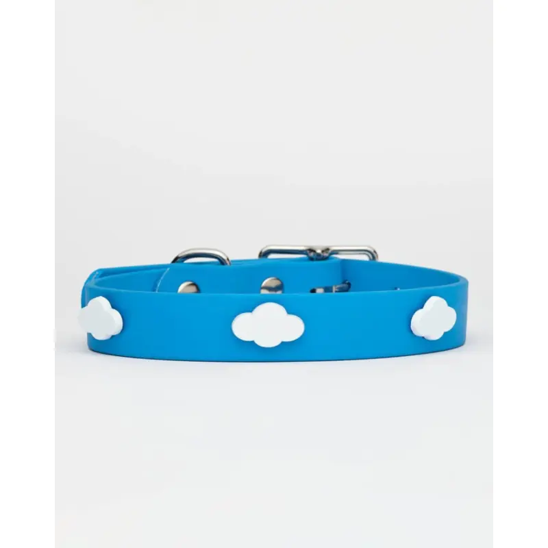 Sky Blue Vegan Leather Dog Collar with Clouds (Made in Canada) (FINAL SALE)