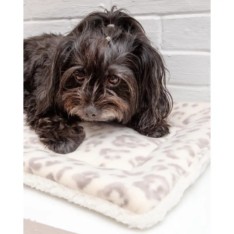 Cream Leopard Plush Fleece Pet Napping Mat (Made in the USA) (FINAL SALE)