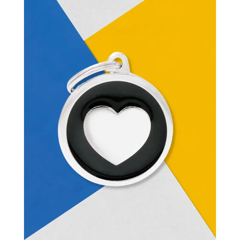 Black & White Chic Circle Heart Pet ID Tag