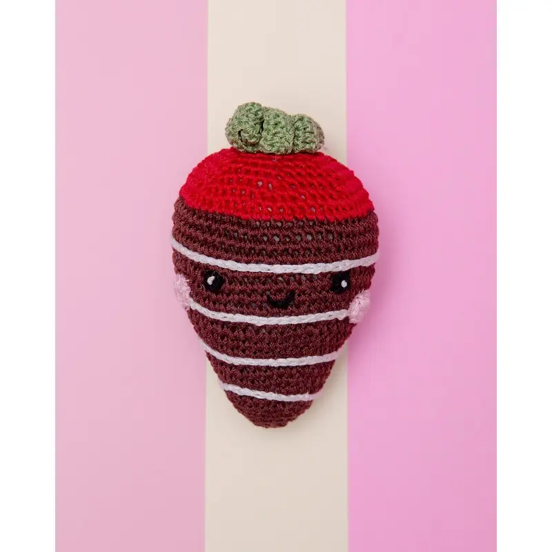 Chocolate Dipped Strawberry Knit Squeaky Dog Toy