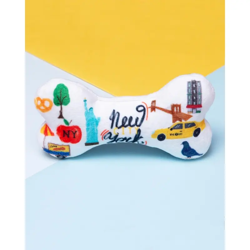 New York City Squeaky Plush Dog Bone Toy (Made in the USA)
