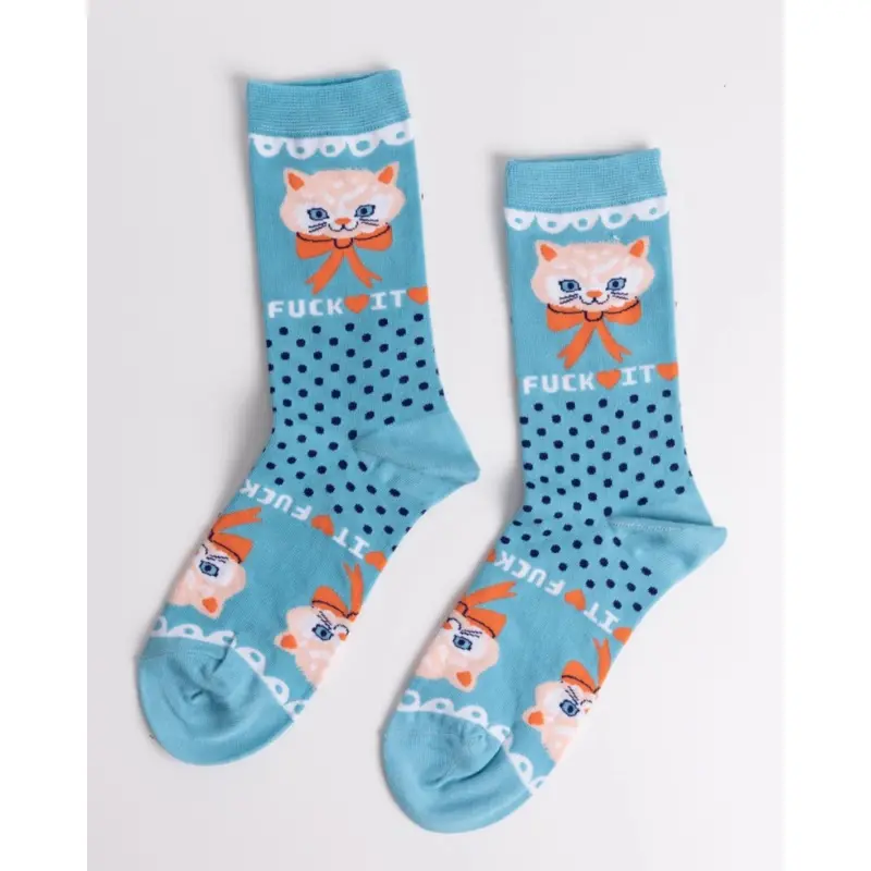 F*CK IT Cotton Kitty Crew Socks