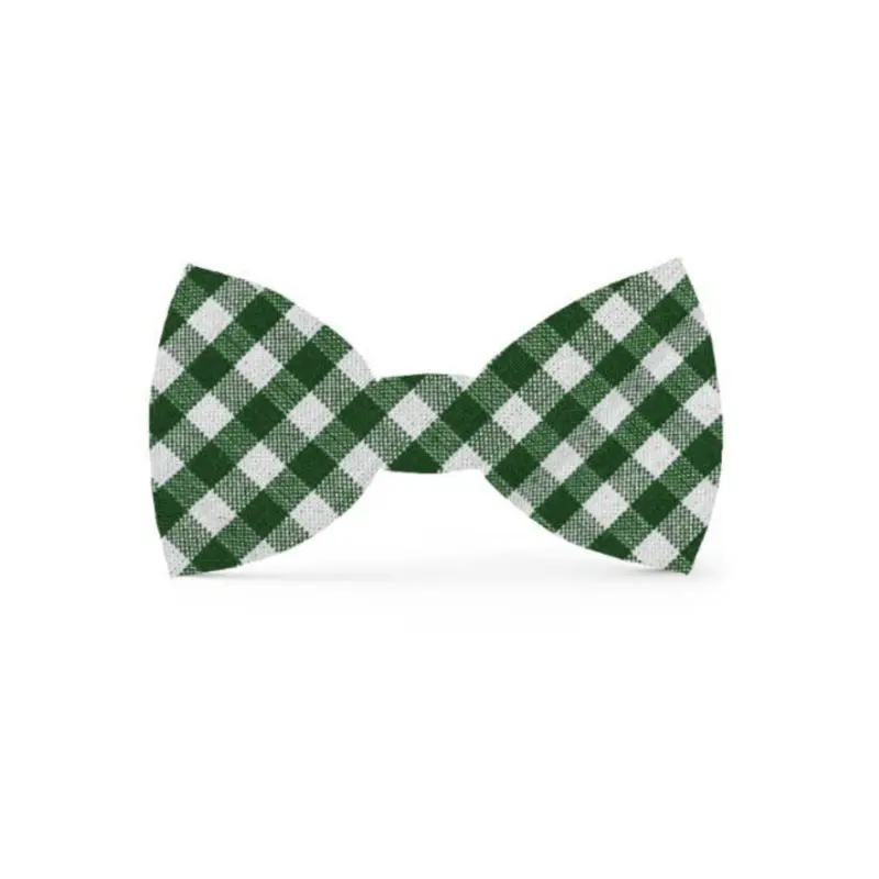 Mini Gingham Hunter Green Dog Bow Tie (Made in the USA)