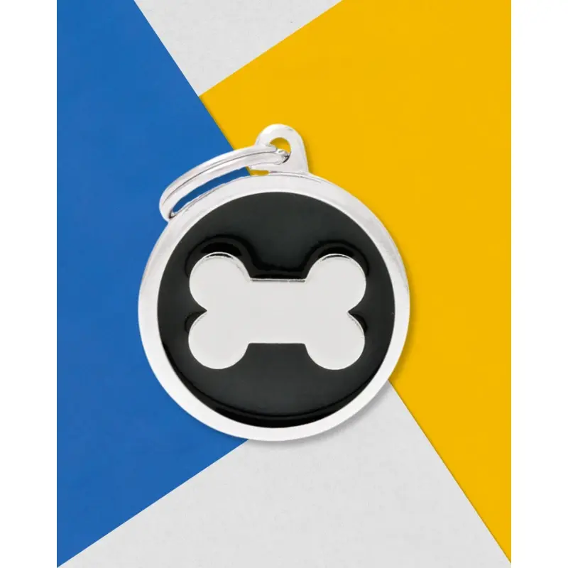 Black & White Chic Circle Bone Pet ID Tag
