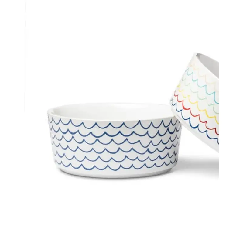 Sketched Wave Ceramic Dog Bowl