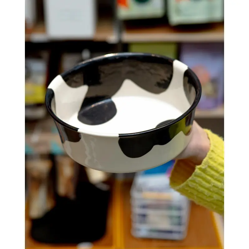 Handmade Ceramic Dog Bowl in Cow Print (Made in the USA)