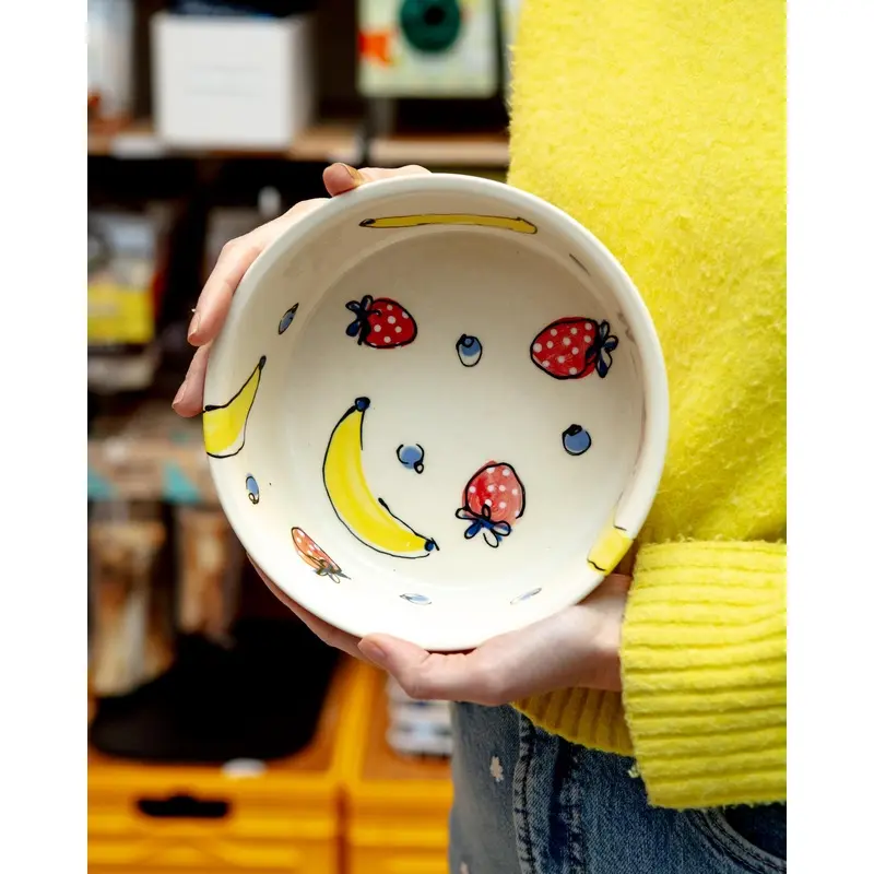 Handmade Ceramic Dog Bowl in Fruit Salad (Made in the USA)