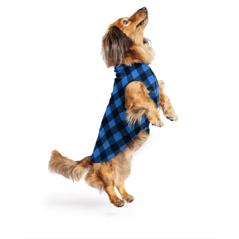 Pullover Stretch Dog Fleece in Cobalt Buffalo Plaid (Made in the USA)