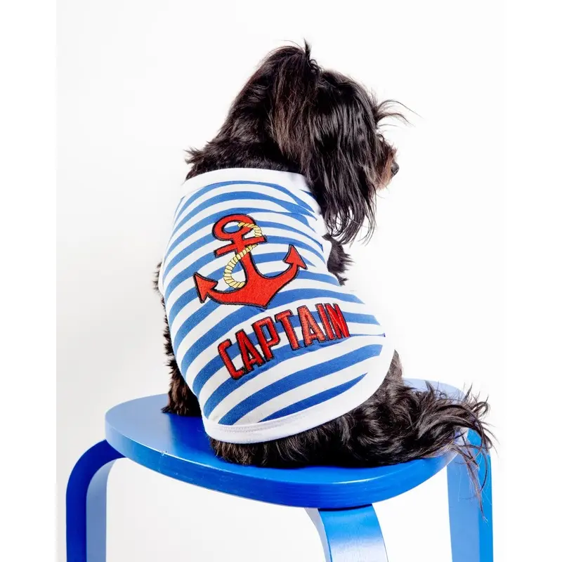 Captain Dog Tank Top in Blue & White Stripe (FINAL SALE)
